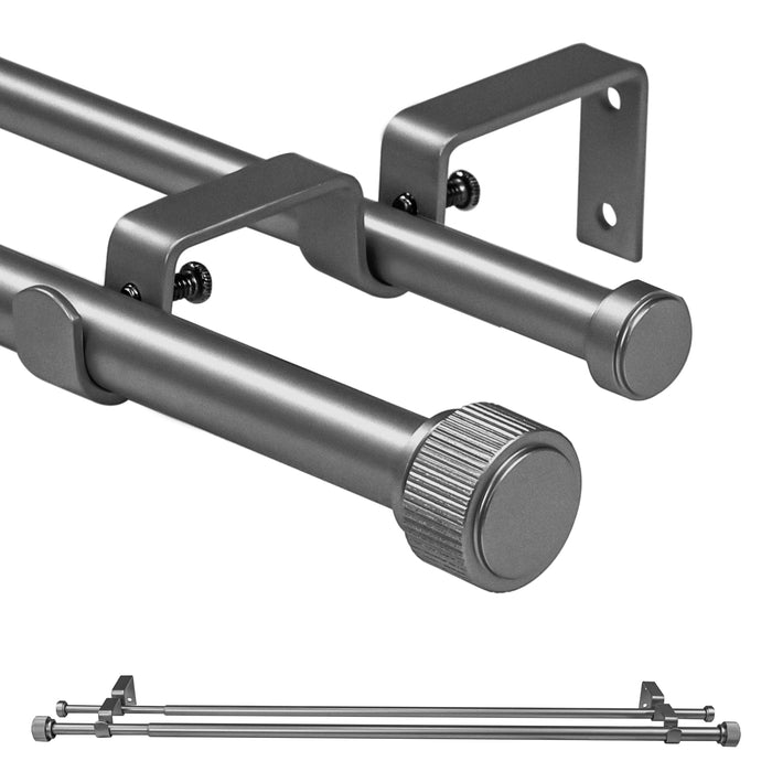 Urbanest 5/8" Diameter Adjustable Double Drapery Curtain Rod Set with Poignee Finials, 28"-48"/48"-84"/84"-120", Gun Metal, Pewter, Matte Gold