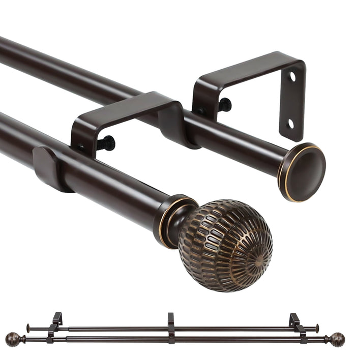 Urbanest 5-8" Telescoping Double Curtain Rods with Ball Finials, Window Drapery Rod