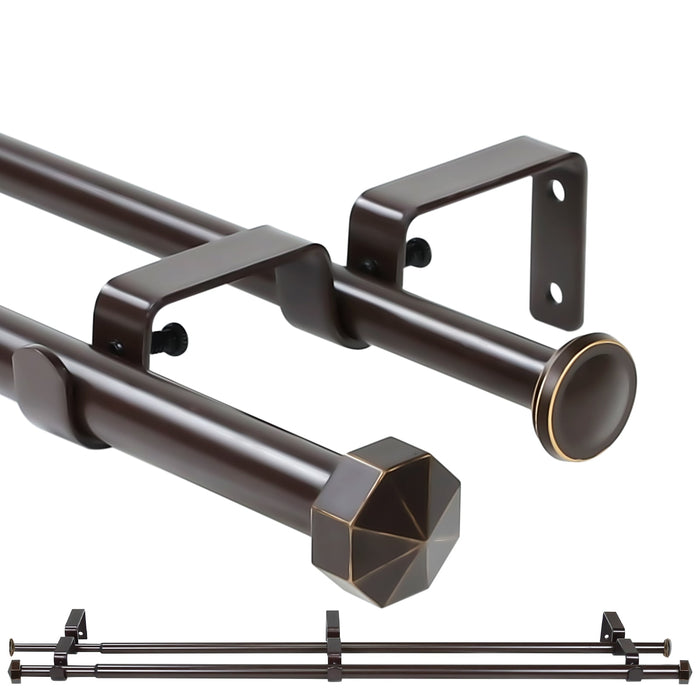 Urbanest 5-8" Telescoping Double Curtain Rods with Octagonal Finials, 5-8" Front and 1-2" Back Double Window Drapery Rod