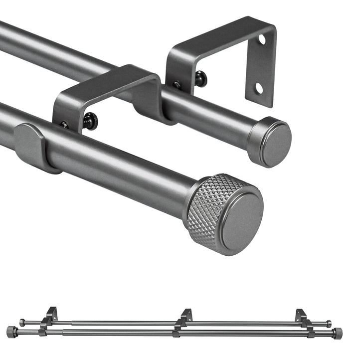 Urbanest 5/8" Diameter Adjustable Double Drapery Curtain Rod Set with Maniglia Finial, 28"-48"/48"-84"/84"-120", Gun Metal, Pewter, Matte Gold