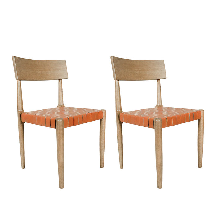 Urbanest Dining Chairs Set of 2, Rubber Wood Kitchen Chairs Dining Room Chair with Weave Genuine Leather Straps Seat Armless Chairs for Living Room Restaurant