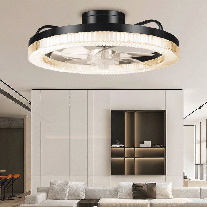 Ultra Low Profile Ceiling Fans with Lights and Remote Ultra Quiet 25 dB, 16.5" Modern Flush Mount Ceiling Fan LED Ceiling Fan Fandelier (Black, White)