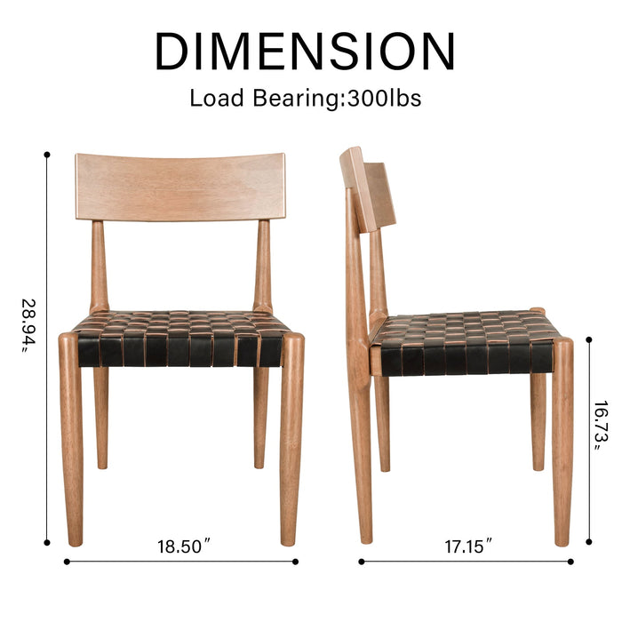 Urbanest Dining Chairs Set of 2, Rubber Wood Kitchen Chairs Dining Room Chair with Weave Genuine Leather Straps Seat Armless Chairs for Living Room Restaurant