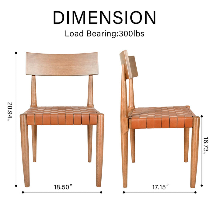 Urbanest Dining Chairs Set of 2, Rubber Wood Kitchen Chairs Dining Room Chair with Weave Genuine Leather Straps Seat Armless Chairs for Living Room Restaurant