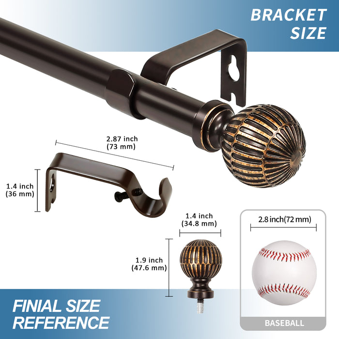 Urbanest 5-8" Single Telescoping Curtain Rod with Volle Ball Finials, 28"-120"