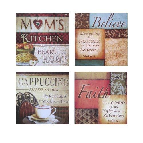 Inspirational Framed Wall Plaque Decor, Set of 4