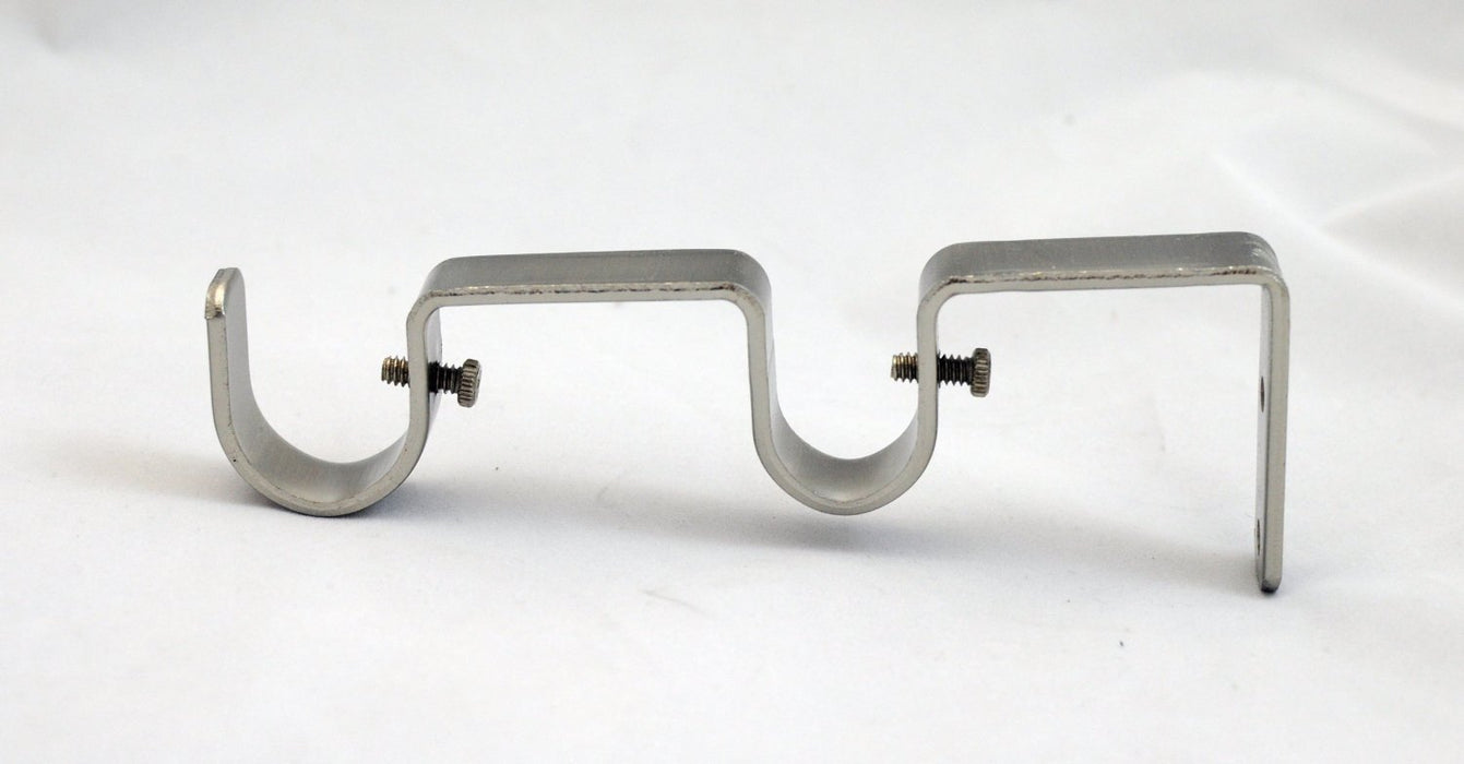 Set of 2 Double Curtain Rod Bracket for 1" and 3/4" Rod, Brushed Steel