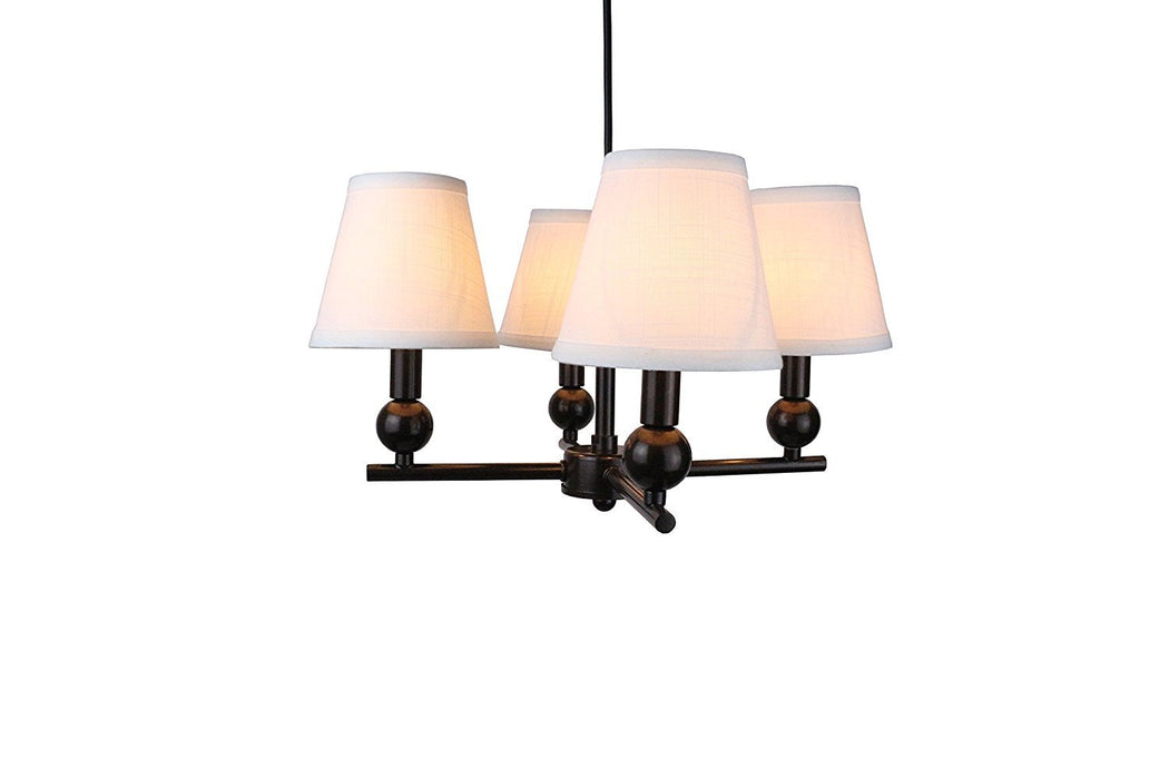 Portable Zio 4-Light Chandelier with Off White Linen Hardback Shades