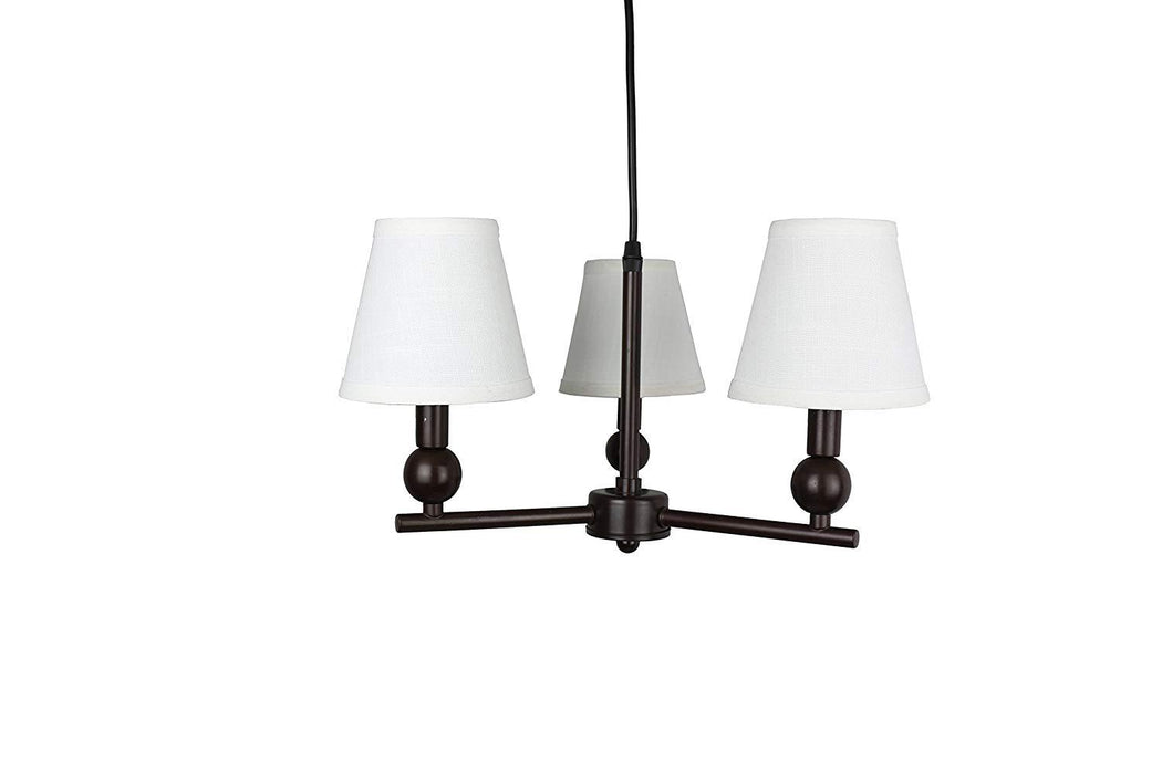Portable Zio 3-Light Chandelier with Off White Linen Hardback Shades