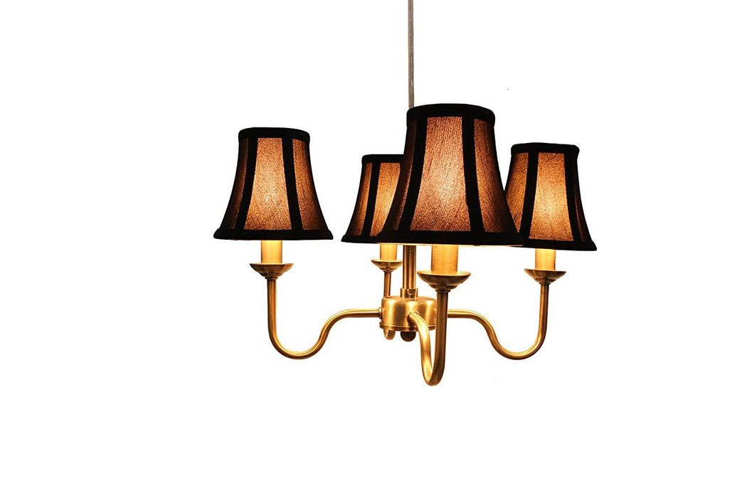 Portable Shire Chandelier with Black Silk Bell Shades, Antique Brass Finish