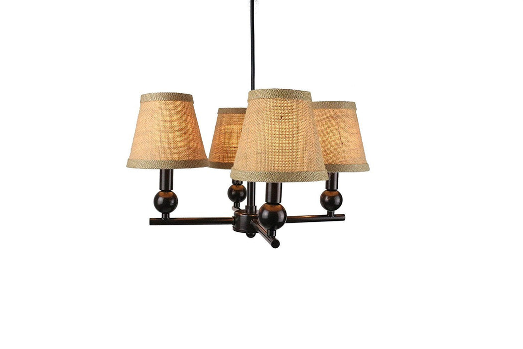 Portable Zio 4-Light Chandelier with Burlap Hardback Shades