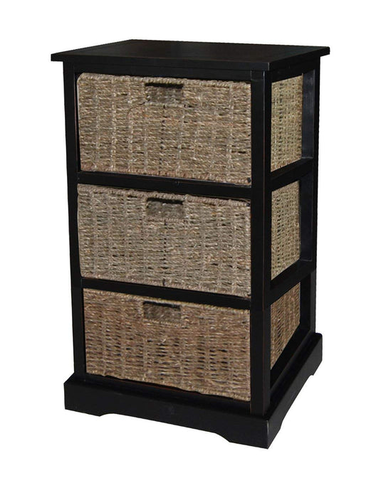 Urbanest 1000479 Accent Storage Cabinet with Three Seagrass Basket Drawers, Antique Black