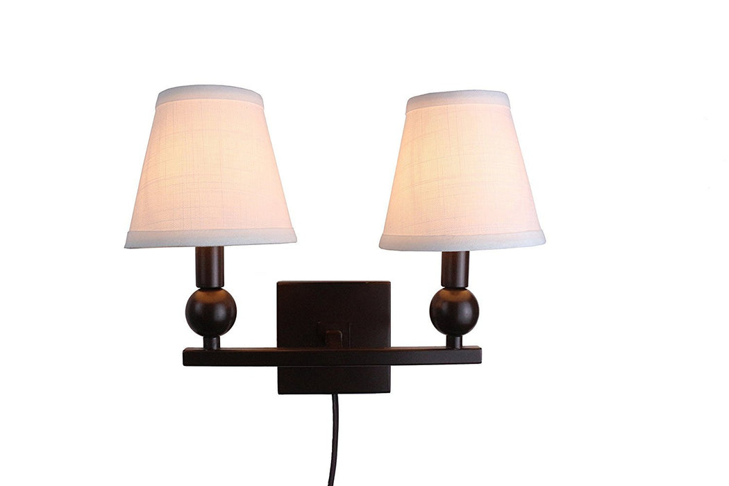 Zio Double Bulb Cord Wall Sconce with Off White Linen Hardback Shades