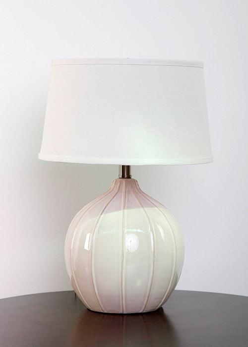 Highlands Antique White Ceramic Table Lamp with Natural Drum Hardback Shade