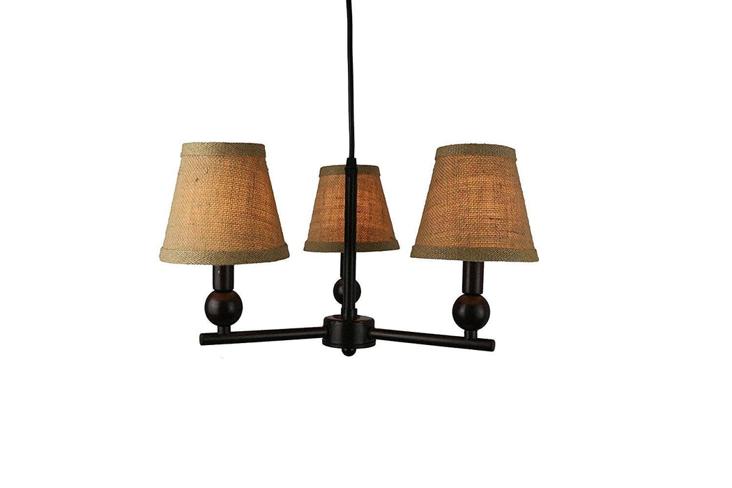 Portable Zio 3-Light Chandelier with Burlap Hardback Shades