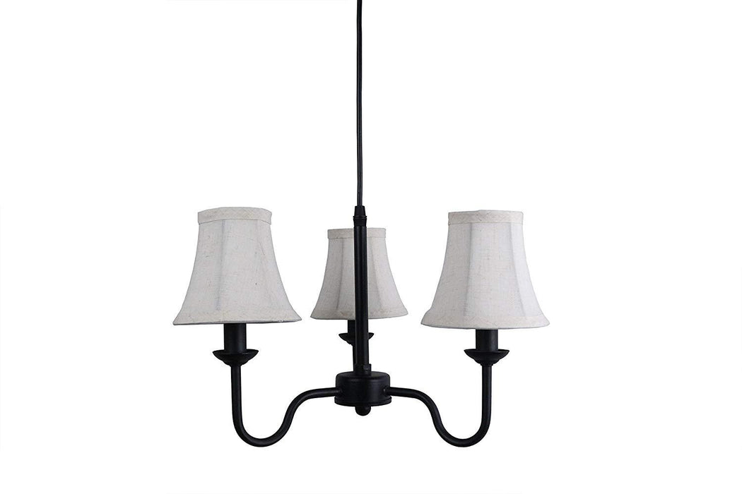 Portable Shire 3-Light Chandelier with Natural Linen Bell Shades