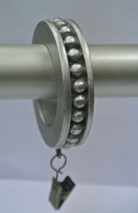 Set of 7 Beaded Edge Designer Curtain Rings in Pewter