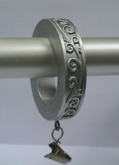 Set of 7 Scroll Designer Curtain Rings in Pewter