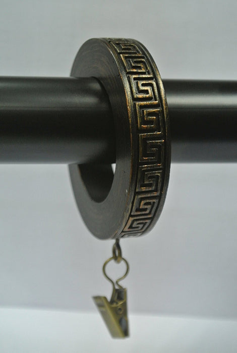 Set of 7 Greek Key Designer Curtain Rings in Burnt Gold