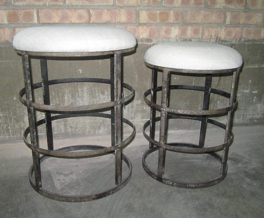 Iron Stool W/ Linen Upholstery, Set of 2, Vintage, Industral, LOFT & Urban