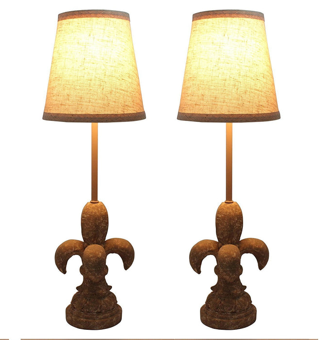 Set of 2 Fleur de Lis Mini Buffet Lamps with Shades
