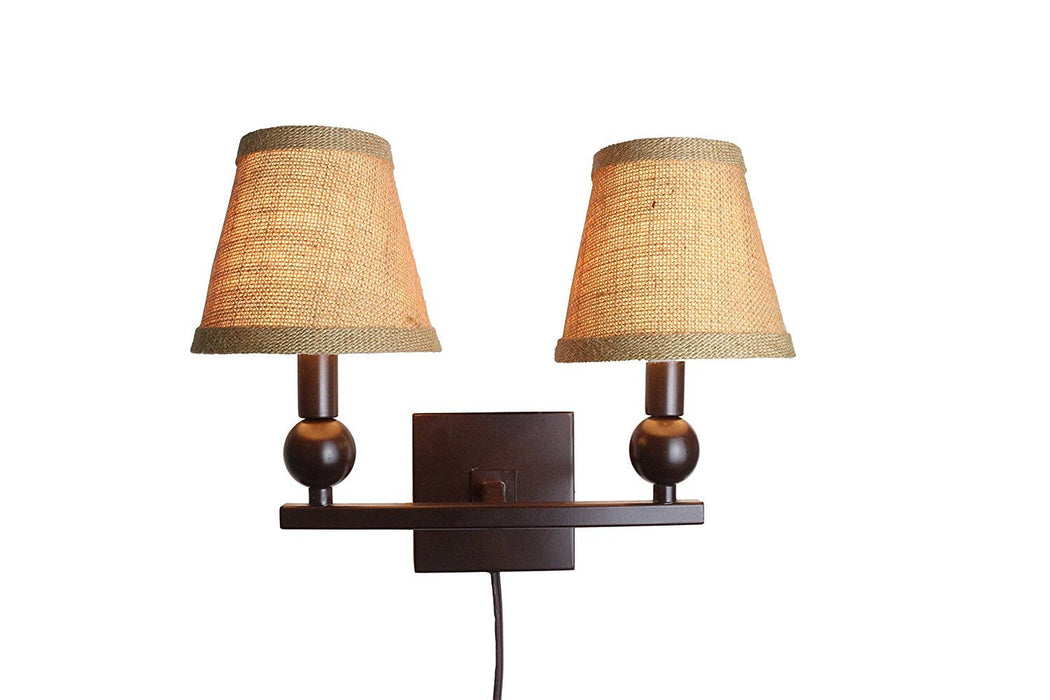 Zio Double Bulb Cord Wall Sconce with Burlap Hardback Shades