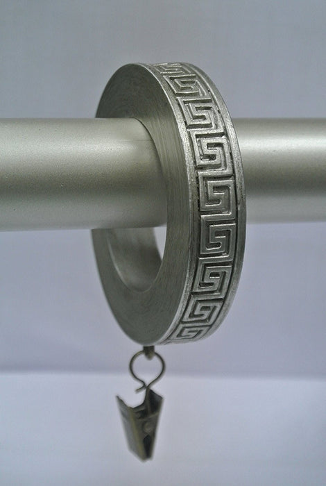 Set of 7 Greek Key Designer Curtain Rings in Pewter