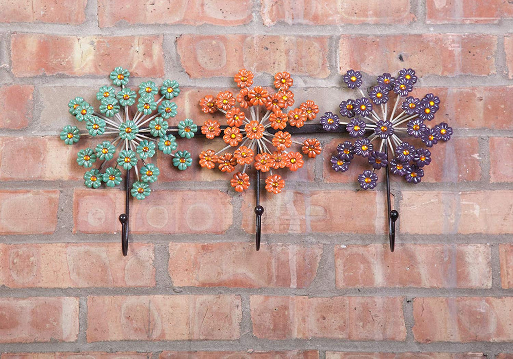 Urbanest Flowers 3 Dimensional Metal 3 Wall Hooks, 20" Width, 10" Height