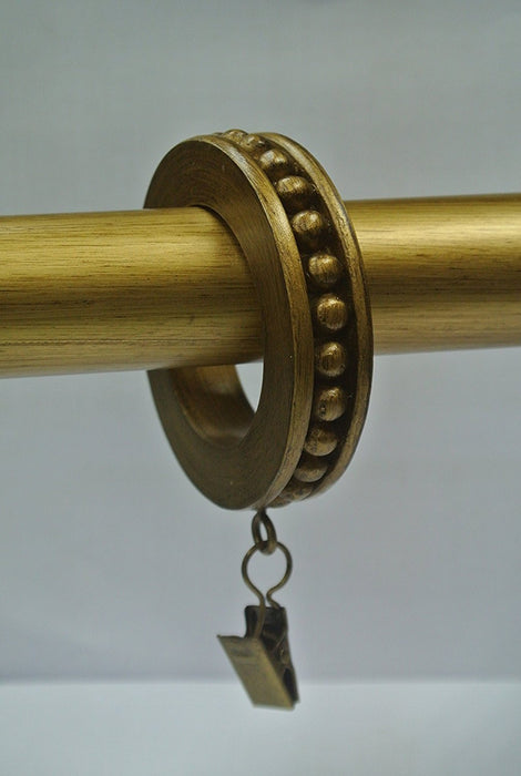 Set of 7 Beaded Edge Designer Curtain Rings in Renaissance Gold