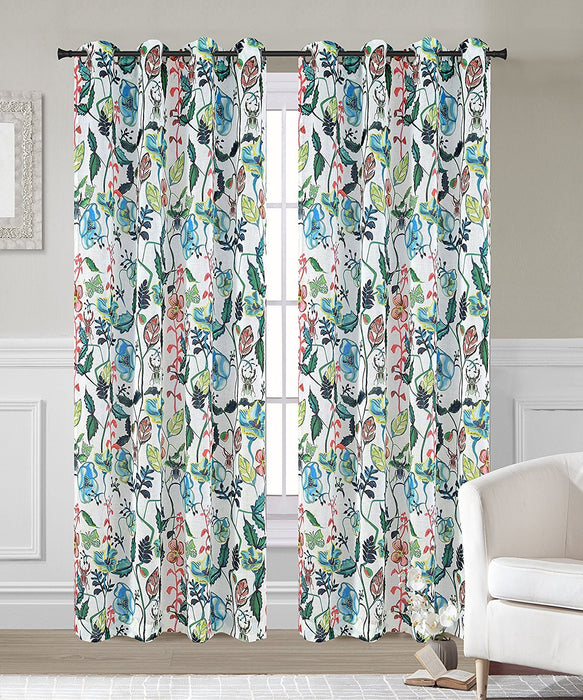 Flora Set of 2 Faux Linen Sheer Curtain Panels with Grommets
