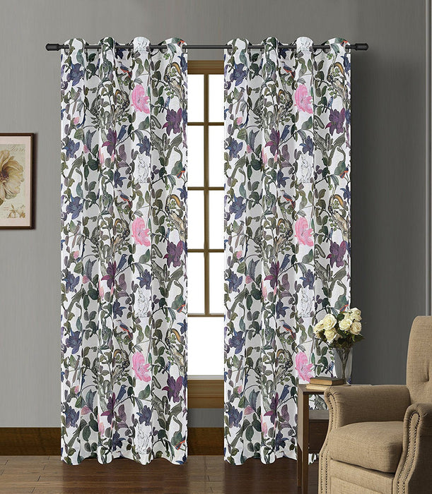 Woodland Set of 2 Faux Linen Sheer Curtain Panels