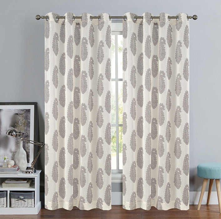 Paisley Set of 2 Faux Linen Sheer Drapery Curtain Panels with Grommets - 2 Colors