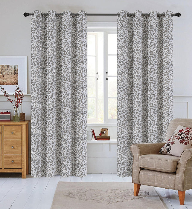 Jacquard Scroll Set of 2 Curtain Panels with Grommets - 4 Colors