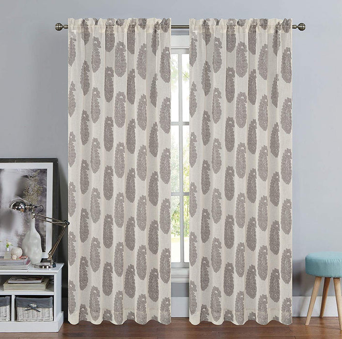 Urbanest Paisley Set of 2 Faux Linen Sheer Curtain Panels