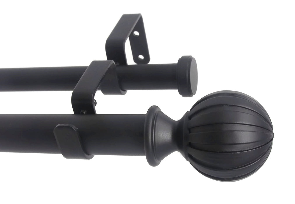 Urbanest Fluted Ball Flat Button 1-inch 3-4 inch Double Drapery Curtain Window Rod Set