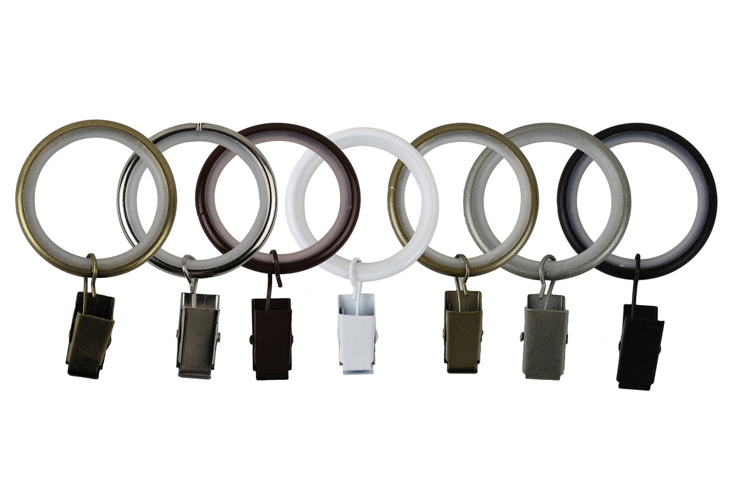 1 1-2 inch Curtain Drapery Rings with Clips, Nylon Inserts Quiet & Smooth - 7 Finishes