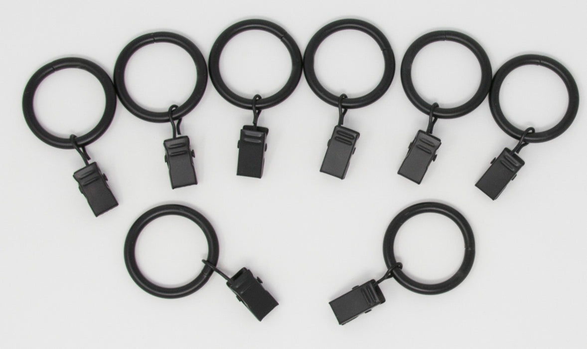 Metal Curtain Drapery Rings with Clips, 8 Pk, 1-inch Inner Diameter, Fits up to 3-4 inch Rod