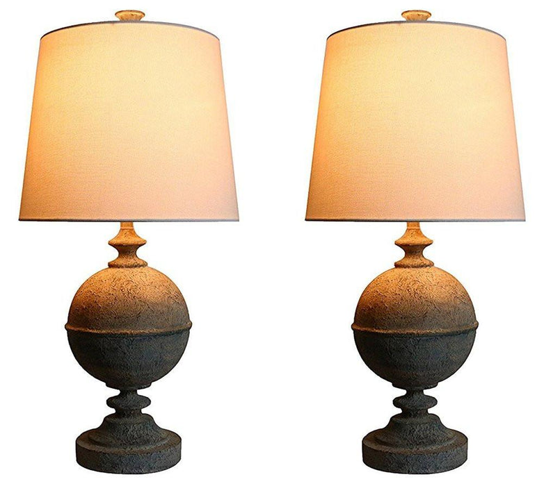 Set of 2 Rochelle Table Lamps in French Zinc with Off White Shades