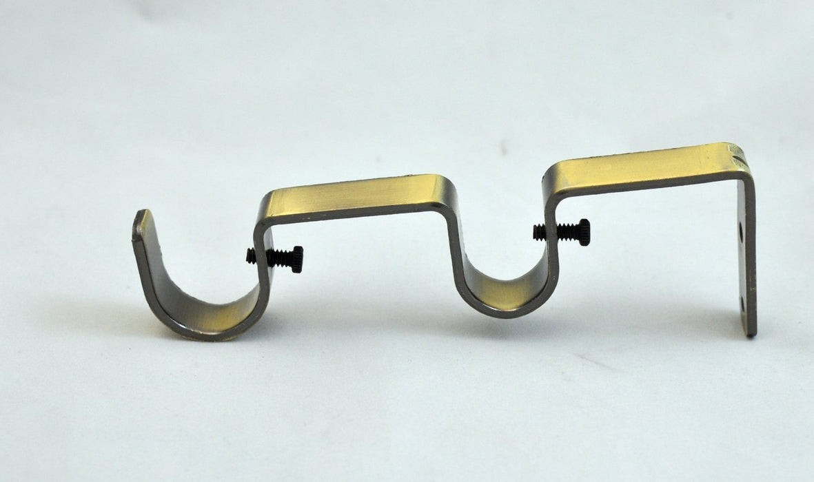 Set of 2 Double Curtain Rod Bracket for 1" and 3/4" Rod, Antique Brass