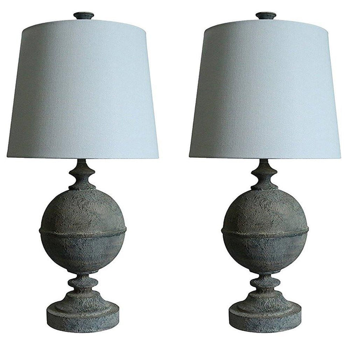 Set of 2 Rochelle Table Lamps in French Zinc with Off White Shades