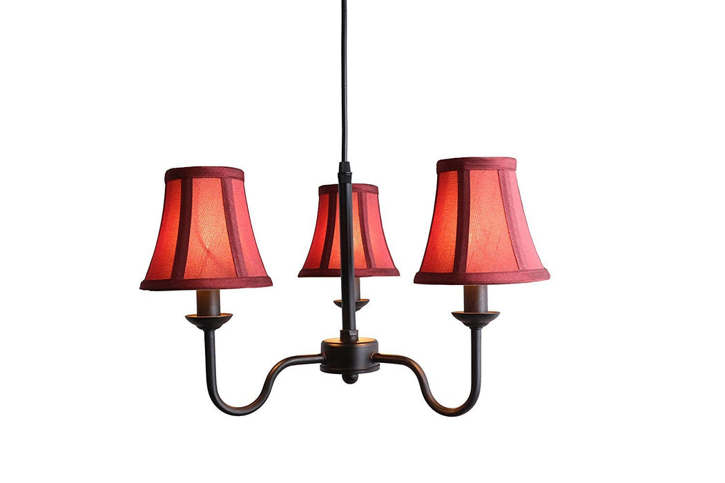 Portable Shire 3-Light Chandelier with Burgundy Silk Bell Shades