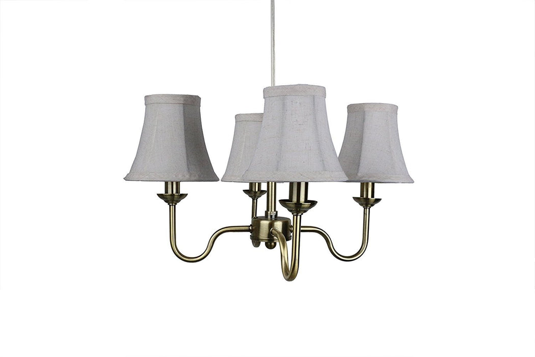 Portable Shire 4-Light Chandelier with Natural Linen Bell Shades