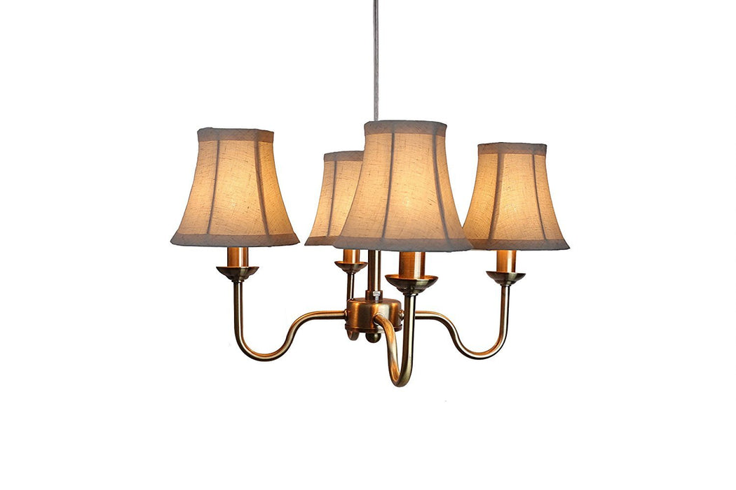 Portable Shire 4-Light Chandelier with Natural Linen Bell Shades