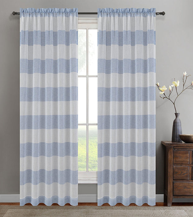 Nassau Faux Linen Sheer Striped Curtain Panels with Rod Pocket - 7 Colors