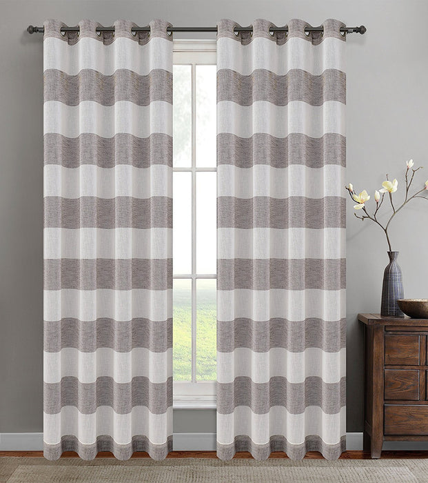 Set of 2 Nassau Faux Linen Sheer Striped Curtain Panels with Grommets - 7 Colors