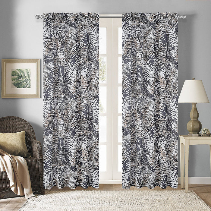 Palm Set of 2 Faux Linen Sheer Curtain Panels - 2 Colors