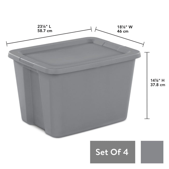 Set of 8 Plastic Storage Container Bins With Lids 18 Gallon Tote Box Titanium