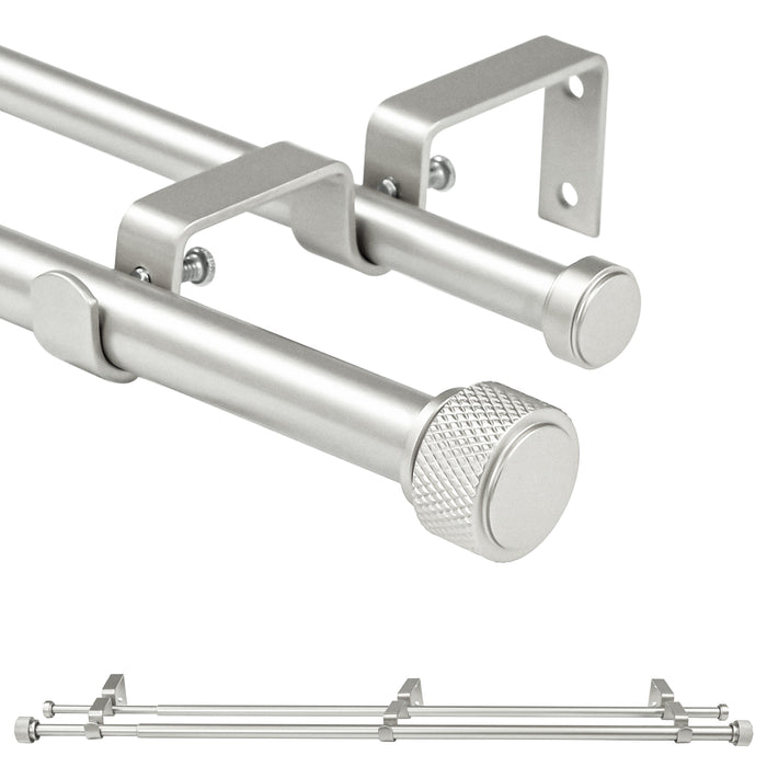 Urbanest 5/8" Diameter Adjustable Double Drapery Curtain Rod Set with Maniglia Finial, 28"-48"/48"-84"/84"-120", Gun Metal, Pewter, Matte Gold