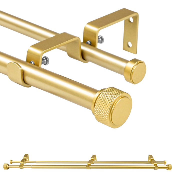 Urbanest 5/8" Diameter Adjustable Double Drapery Curtain Rod Set with Maniglia Finial, 28"-48"/48"-84"/84"-120", Gun Metal, Pewter, Matte Gold