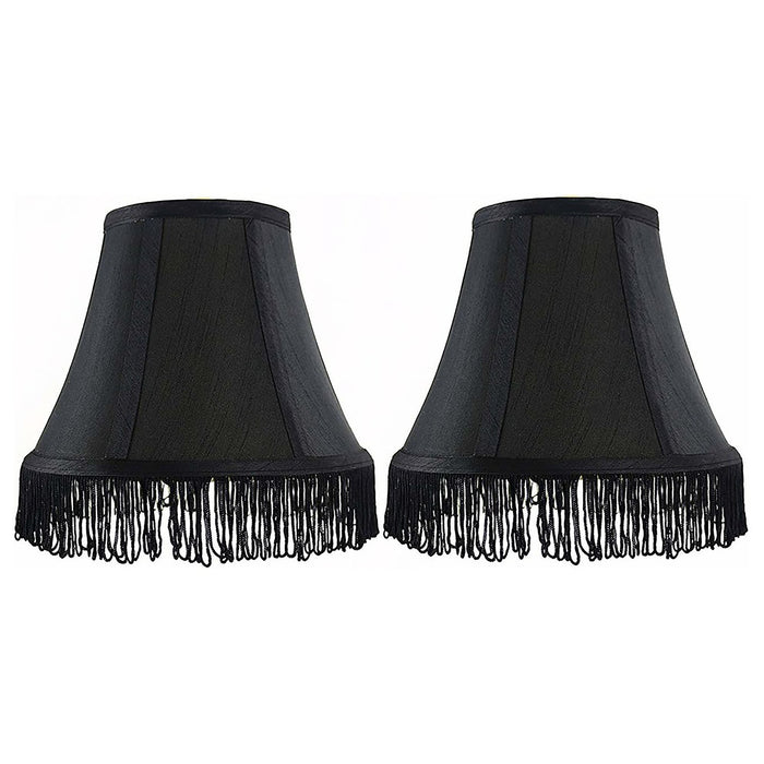 Silk Bell Lamp Shade with Fringe, Spider-fitter, 5-inch by 9-inch by 7-inch